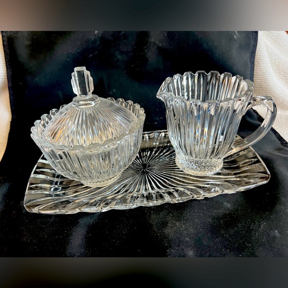Mikasa Royal Suite Cut Crystal Covered Sugar Bowl ,Creamer , and Tray - Picture 1 of 7